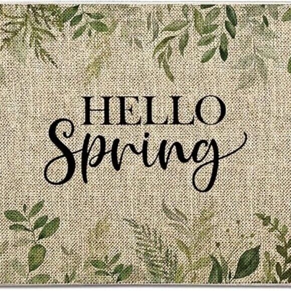 Hello Spring Leaves Farmhouse Indoor Outdoor Entrance Non Slip Door Mat 27 x 17 - Picture 7 of 12